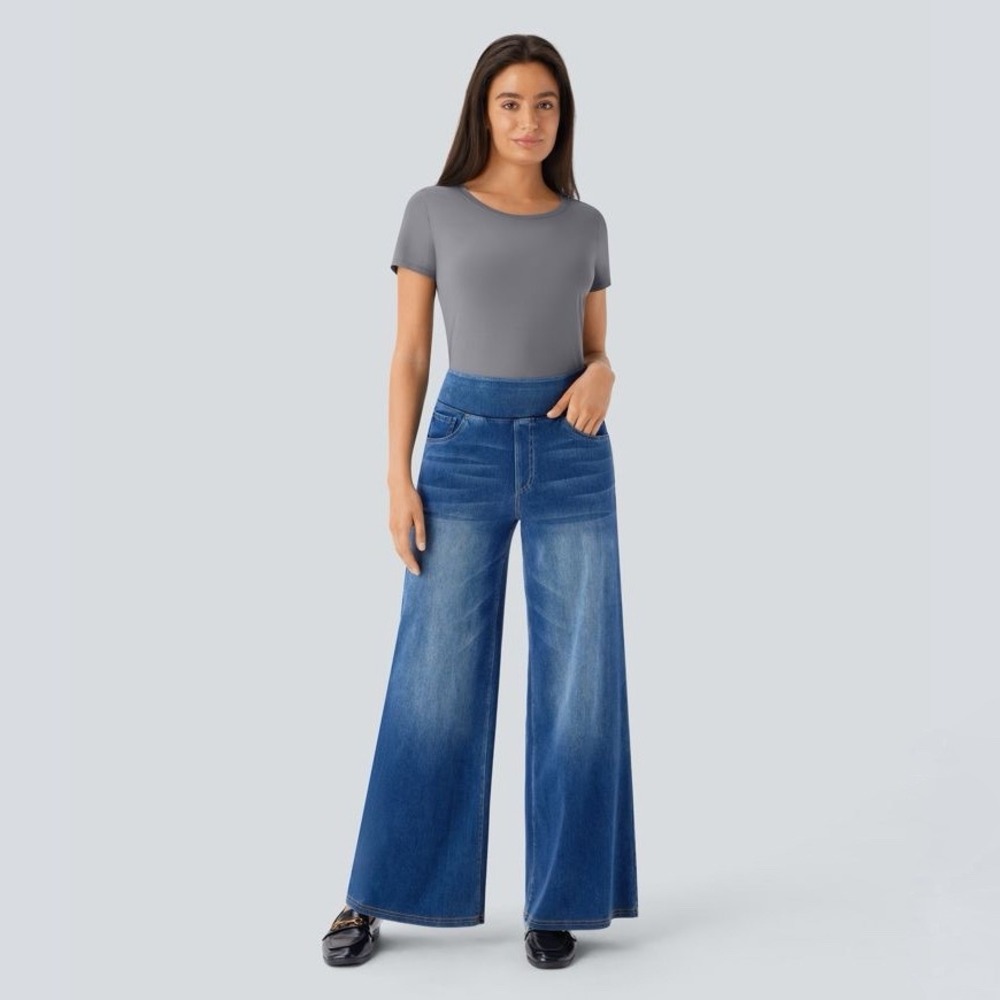 Halara Flex High-Waisted Pockets Baggy Wide Leg Jeans Size Petite XXL 1X NWT